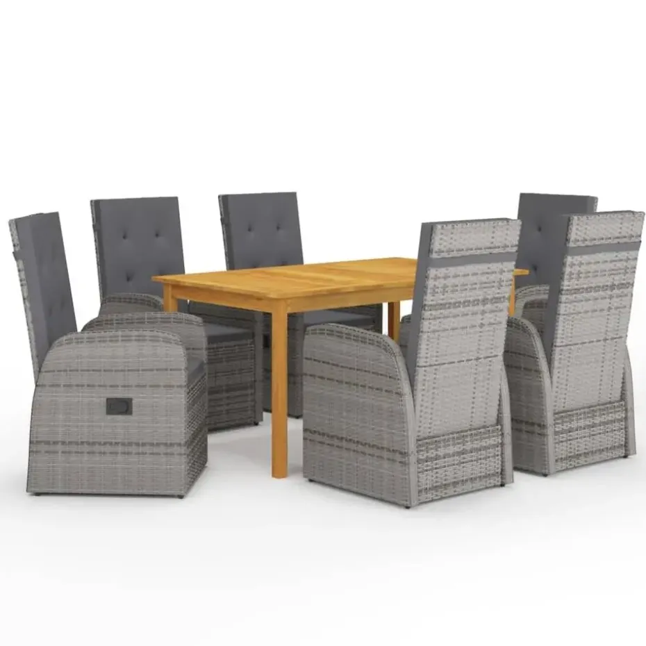 vidaXL - Grijs Tuinset - 6 verstelbaar stoelen en 150x90 cm tafel - Poly rattan