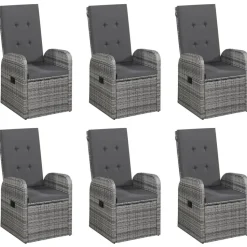 vidaXL - Grijs Tuinset - 6 verstelbaar stoelen en 150x90 cm tafel - Poly rattan