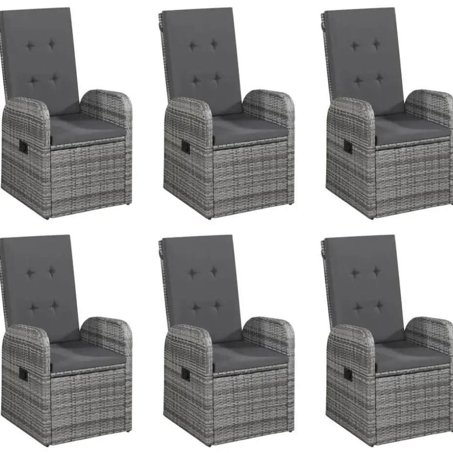 vidaXL - Grijs Tuinset - 6 verstelbaar stoelen en 150x90 cm tafel - Poly rattan