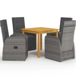 vidaXL - Grijs Tuinset - 4 verstelbaar stoelen en 85x85 cm tafel - Poly rattan