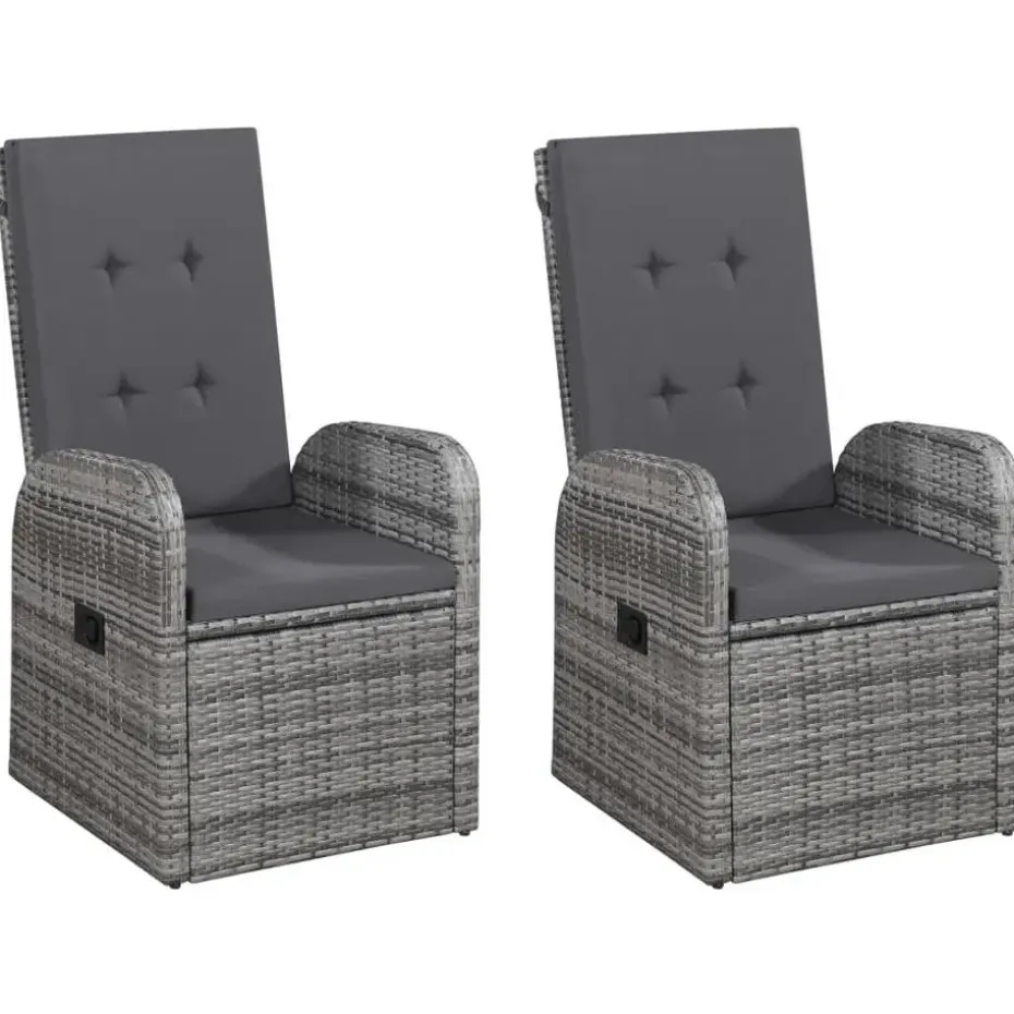 vidaXL - Grijs Tuinset - 4 verstelbaar stoelen en 85x85 cm tafel - Poly rattan