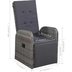 vidaXL - Grijs Tuinset - 4 verstelbaar stoelen en 85x85 cm tafel - Poly rattan