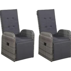 vidaXL - Grijs Tuinset - 4 verstelbaar stoelen en 85x85 cm tafel - Poly rattan