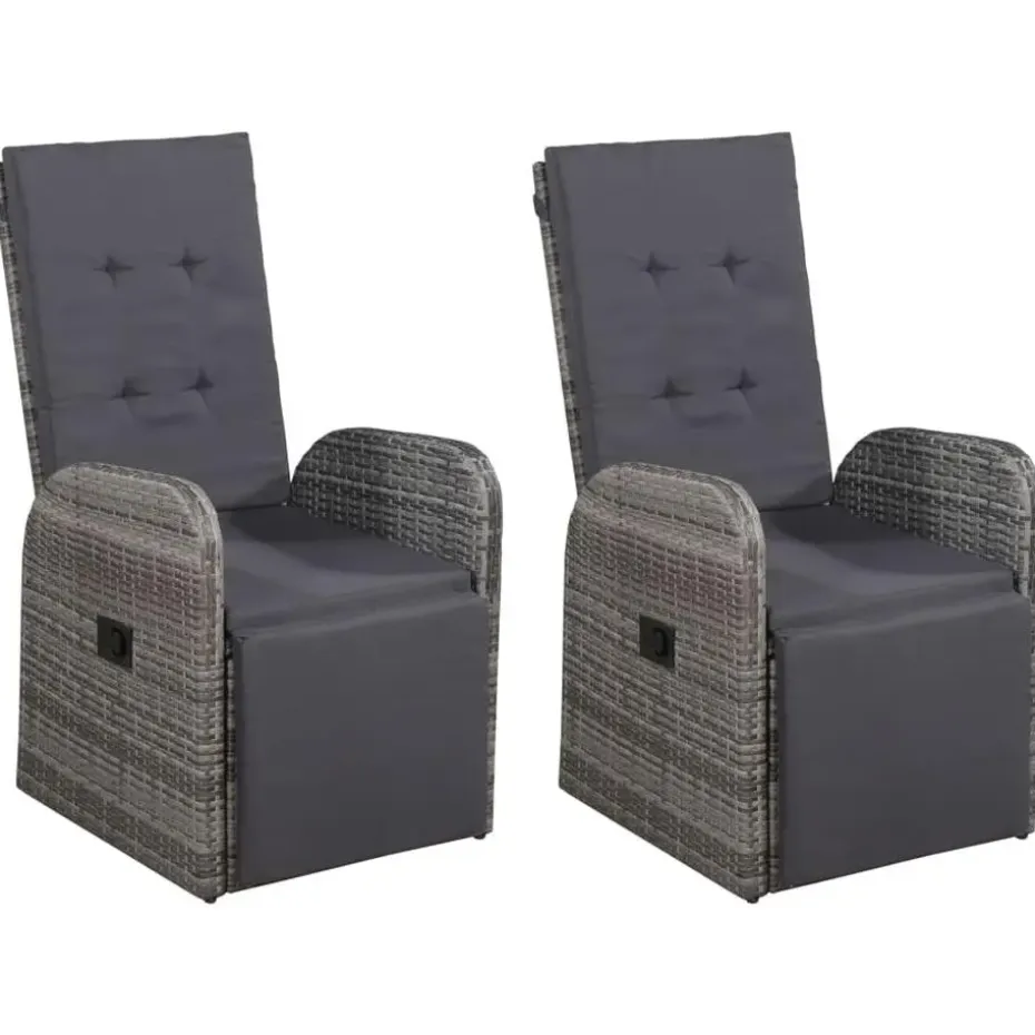 vidaXL - Grijs Tuinset - 4 verstelbaar stoelen en 85x85 cm tafel - Poly rattan