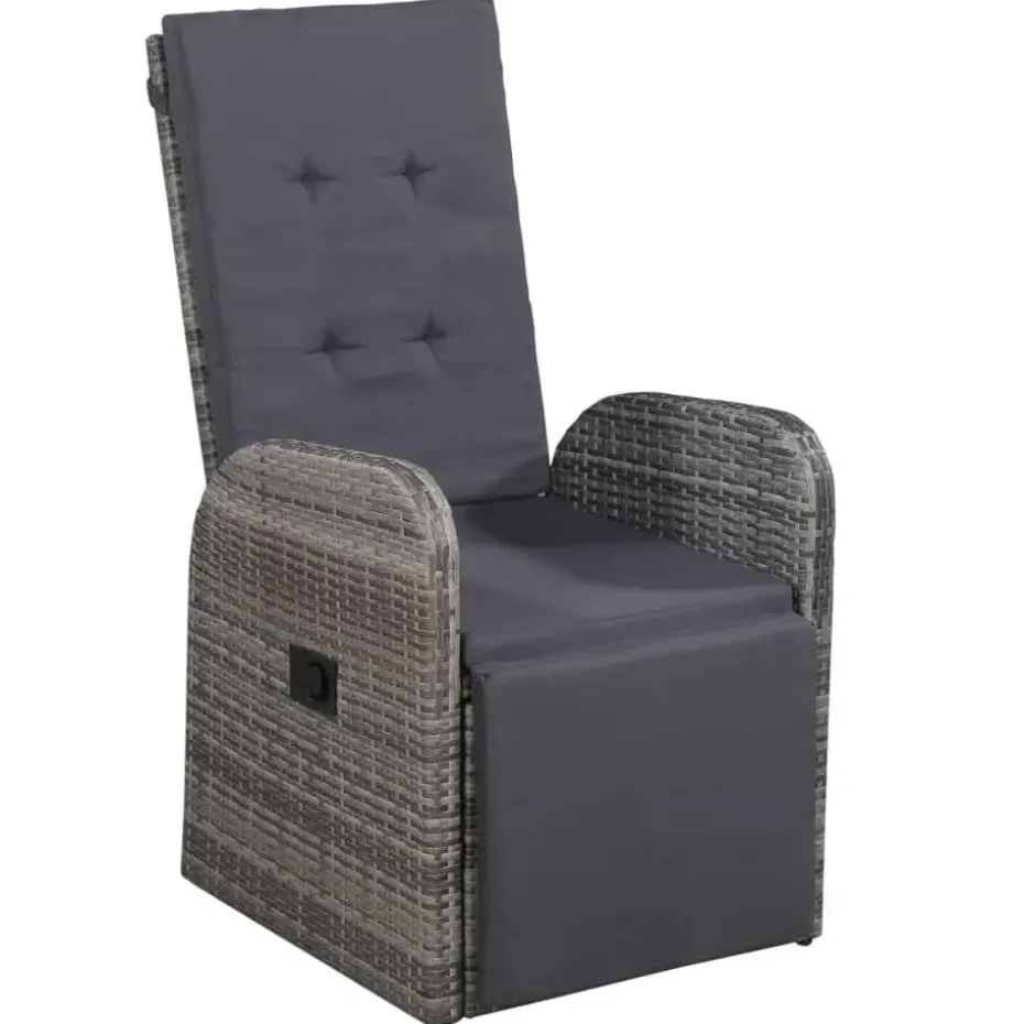 vidaXL - Grijs Tuinset - 4 verstelbaar stoelen en 85x85 cm tafel - Poly rattan