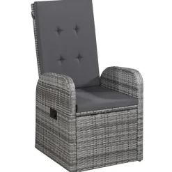 vidaXL - Grijs Tuinset - 4 verstelbaar stoelen en 85x85 cm tafel - Poly rattan