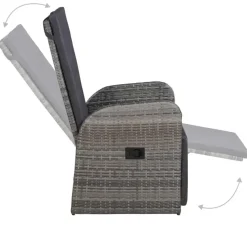 vidaXL - Grijs Tuinset - 4 verstelbaar stoelen en 85x85 cm tafel - Poly rattan