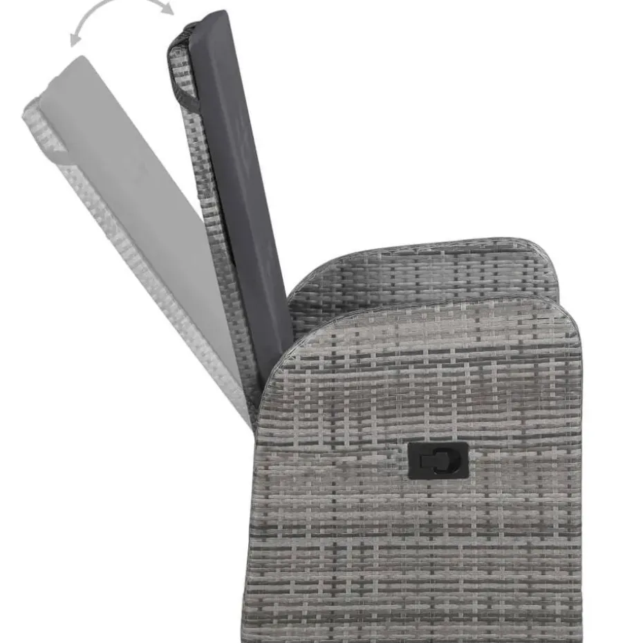 vidaXL - Grijs Tuinset - 4 verstelbaar stoelen en 85x85 cm tafel - Poly rattan