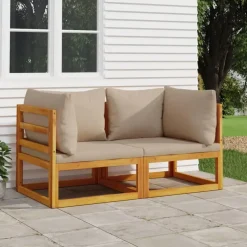 vidaXL - Hoekbanken sectioneel - Taupe - Acaciahout - 2 stuks