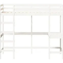 vidaXL - Hoogslaper met bureau - Wit - Massief grenenhout - 90x190 cm