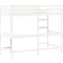 vidaXL - Hoogslaper met bureau - Wit - Massief grenenhout - 90x190 cm