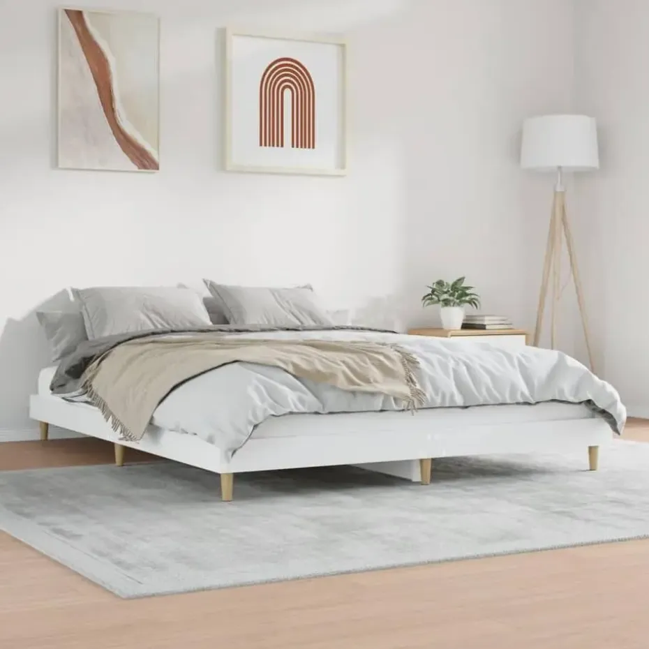 vidaXL - Hout bed frame met lattenbodem - Wit - 140x200 cm