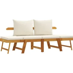 vidaXL - 2-in-1 Loungebank met crème kussens - Massief acaciahout - 205x74x66 cm