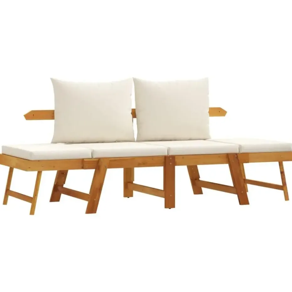 vidaXL - 2-in-1 Loungebank met crème kussens - Massief acaciahout - 205x74x66 cm