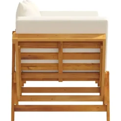 vidaXL - 2-in-1 Loungebank met crème kussens - Massief acaciahout - 205x74x66 cm