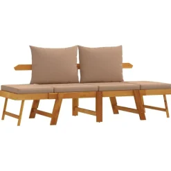 vidaXL - 2-in-1 Loungebank met taupe kussens - Massief acaciahout - 205x74x66 cm