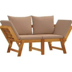 vidaXL - 2-in-1 Loungebank met taupe kussens - Massief acaciahout - 205x74x66 cm