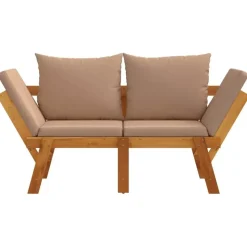 vidaXL - 2-in-1 Loungebank met taupe kussens - Massief acaciahout - 205x74x66 cm