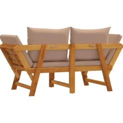 vidaXL - 2-in-1 Loungebank met taupe kussens - Massief acaciahout - 205x74x66 cm