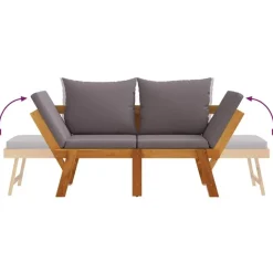 vidaXL - 2-in-1 Loungebank met donkergrijs kussens - Acaciahout - 205x74x66 cm