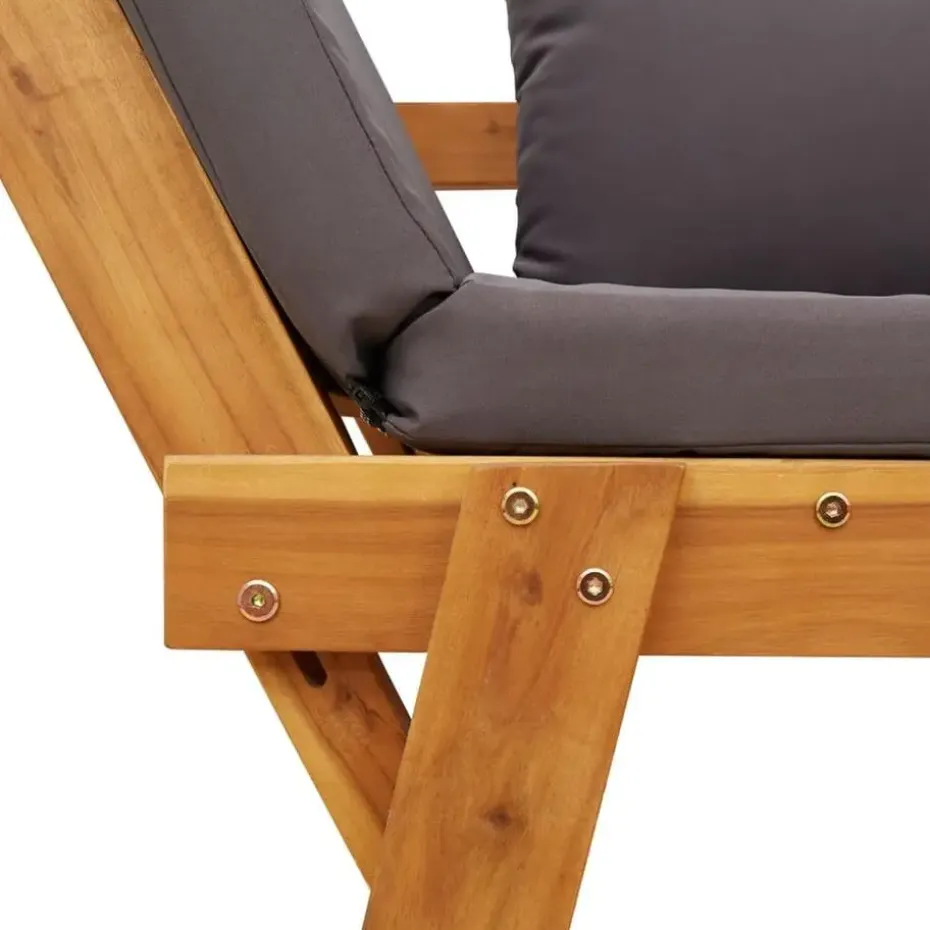 vidaXL - 2-in-1 Loungebank met donkergrijs kussens - Acaciahout - 205x74x66 cm