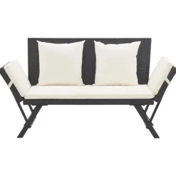 vidaXL - 2-in-1 Tuinbankje met kussens - Zwart - Poly rattan - 176x70x80 cm