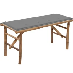 vidaXL - Inklapbaar Tuinbank met grijs kussen - Bamboe - 118x38x45 cm