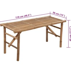 vidaXL - Inklapbaar Tuinbank met grijs kussen - Bamboe - 118x38x45 cm