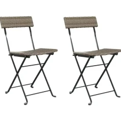 vidaXL - Inklapbare Bistrostoel - Grijs - Poly rattan en staal - 2 stuks