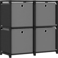 vidaXL - Kast met 4 vakken en grijs stof boxen - Zwart - 69x30x72.5 cm