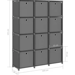 vidaXL - Kast met 12 vakken en grijs stof boxen - Grijs - 103x30x141 cm