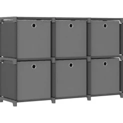 vidaXL - Kast met 6 vakken en grijs stof boxen - Grijs - 103x30x72.5 cm