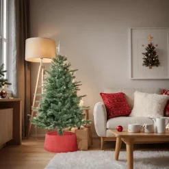 vidaXL - Kerstboomrok met geweven look Ø56x23 cm - Rood - Polypropeen