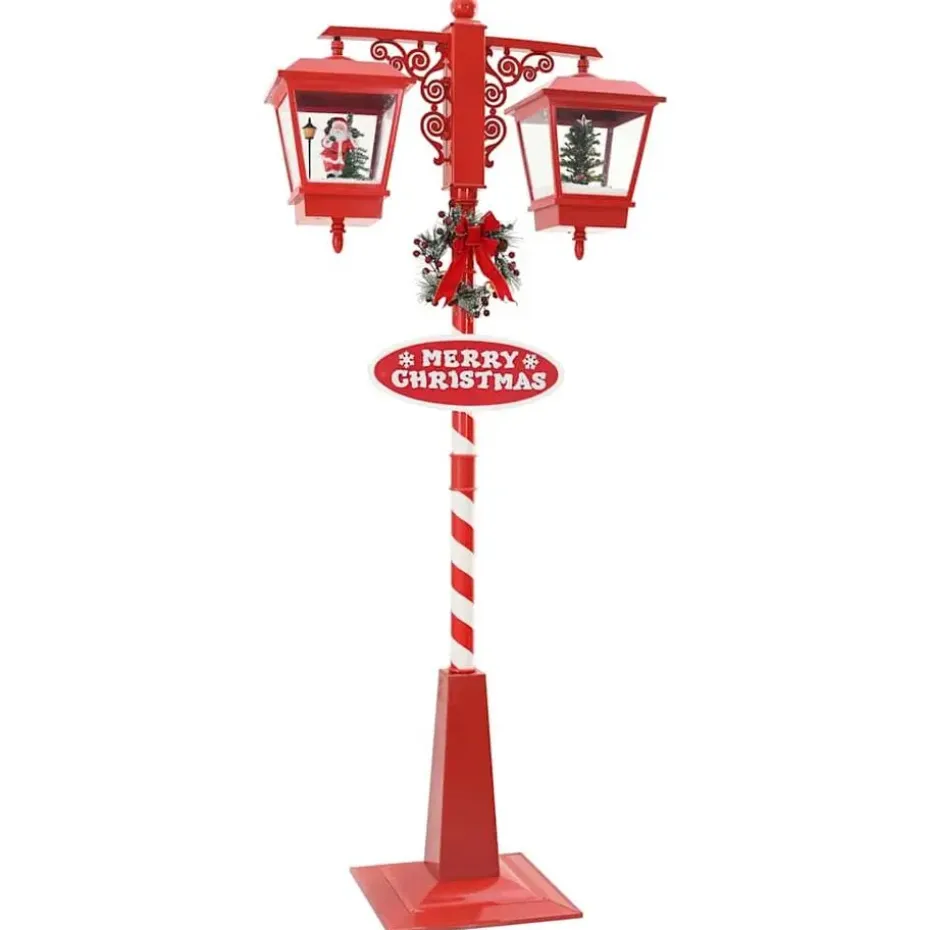 vidaXL - Kerststraatlamp met 2 lantaarns 40,5x80x188 cm - Rood - Metaal en PVC
