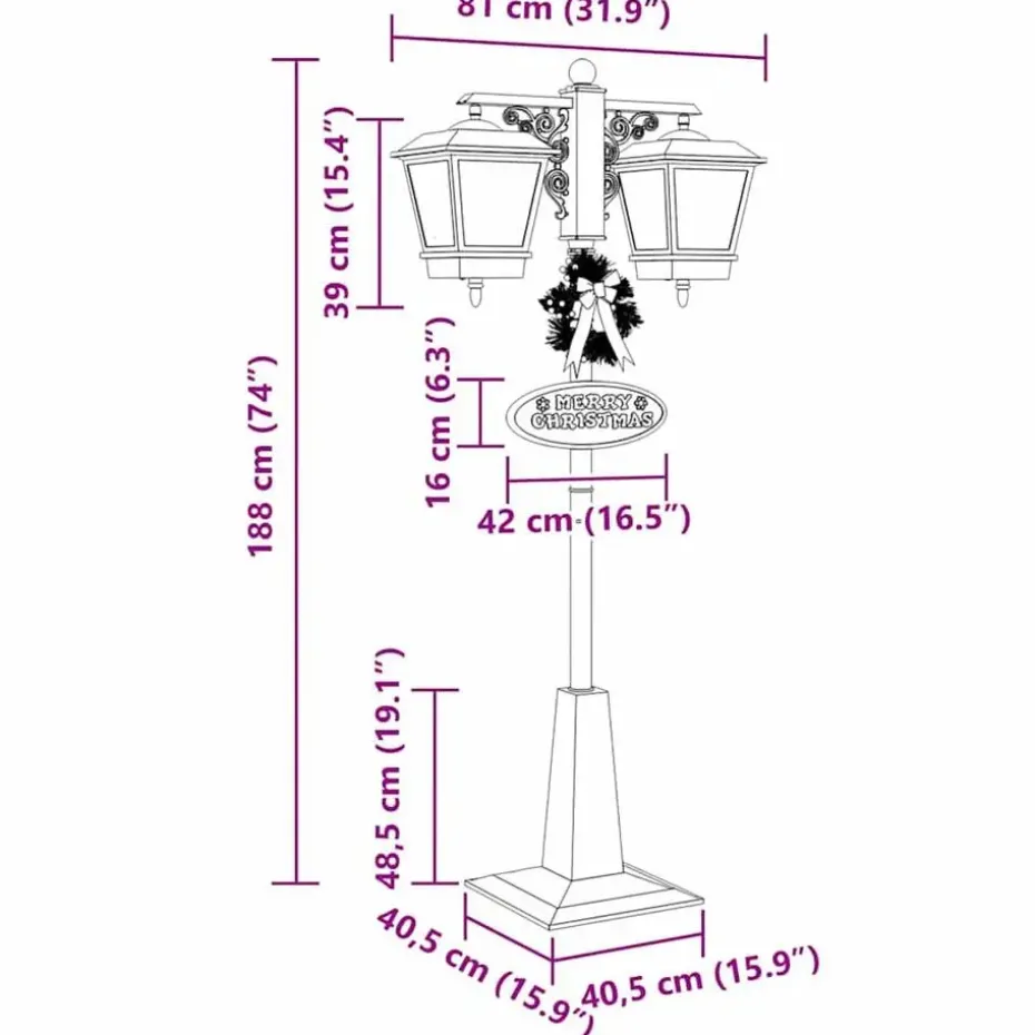 vidaXL - Kerststraatlamp met 2 lantaarns 40,5x80x188 cm - Rood - Metaal en PVC