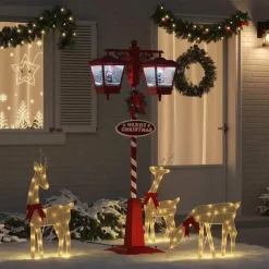 vidaXL - Kerststraatlamp met 2 lantaarns 40,5x80x188 cm - Rood - Metaal en PVC