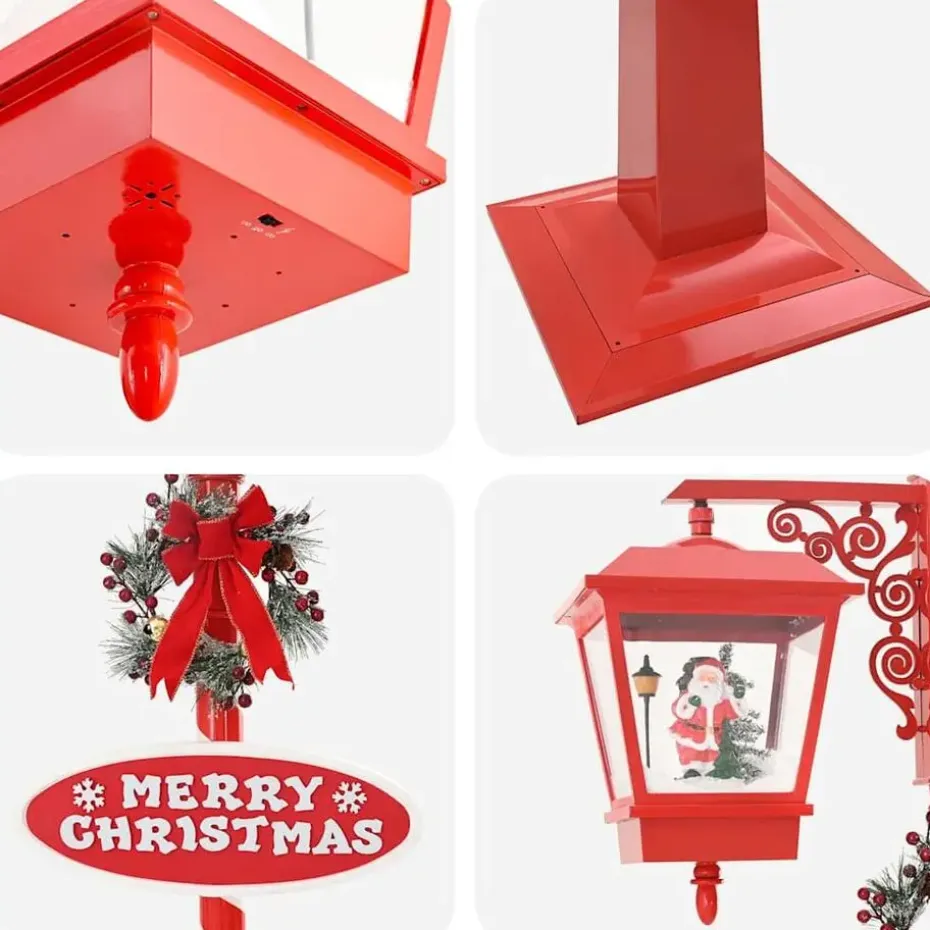 vidaXL - Kerststraatlamp met 2 lantaarns 40,5x80x188 cm - Rood - Metaal en PVC