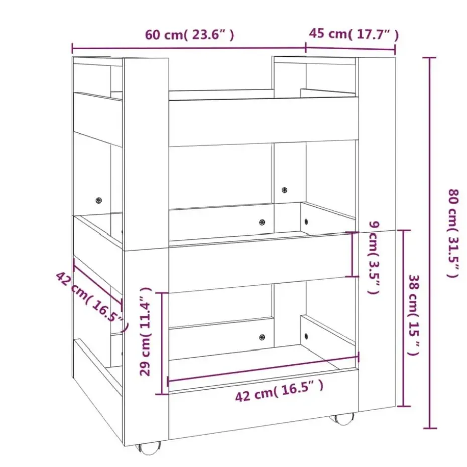 vidaXL - Keukentrolley - Bruin - Bewerkt hout