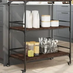 vidaXL - Keukentrolley - Bruin - Bewerkt hout