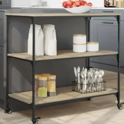 vidaXL - Keukentrolley - Bruin - Bewerkt hout