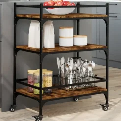 vidaXL - Keukentrolley - Bruin - Bewerkt hout