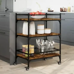 vidaXL - Keukentrolley - Bruin - Bewerkt hout