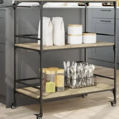 vidaXL - Keukentrolley - Bruin - Bewerkt hout