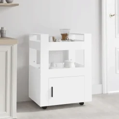 vidaXL - Keukentrolley - Wit - Bewerkt hout