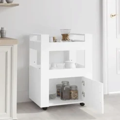 vidaXL - Keukentrolley - Wit - Bewerkt hout