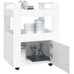 vidaXL - Keukentrolley - Wit - Bewerkt hout