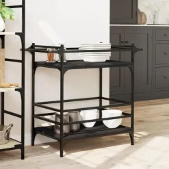 vidaXL - Keukentrolley - Zwart - Bewerkt hout