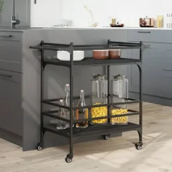 vidaXL - Keukentrolley - Zwart - Bewerkt hout