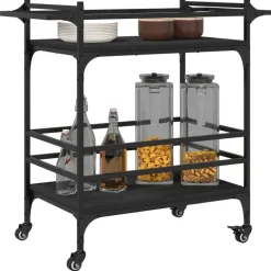 vidaXL - Keukentrolley - Zwart - Bewerkt hout