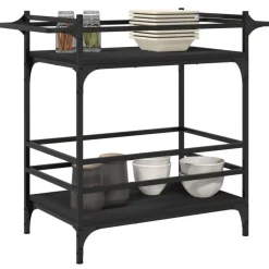 vidaXL - Keukentrolley - Zwart - Bewerkt hout